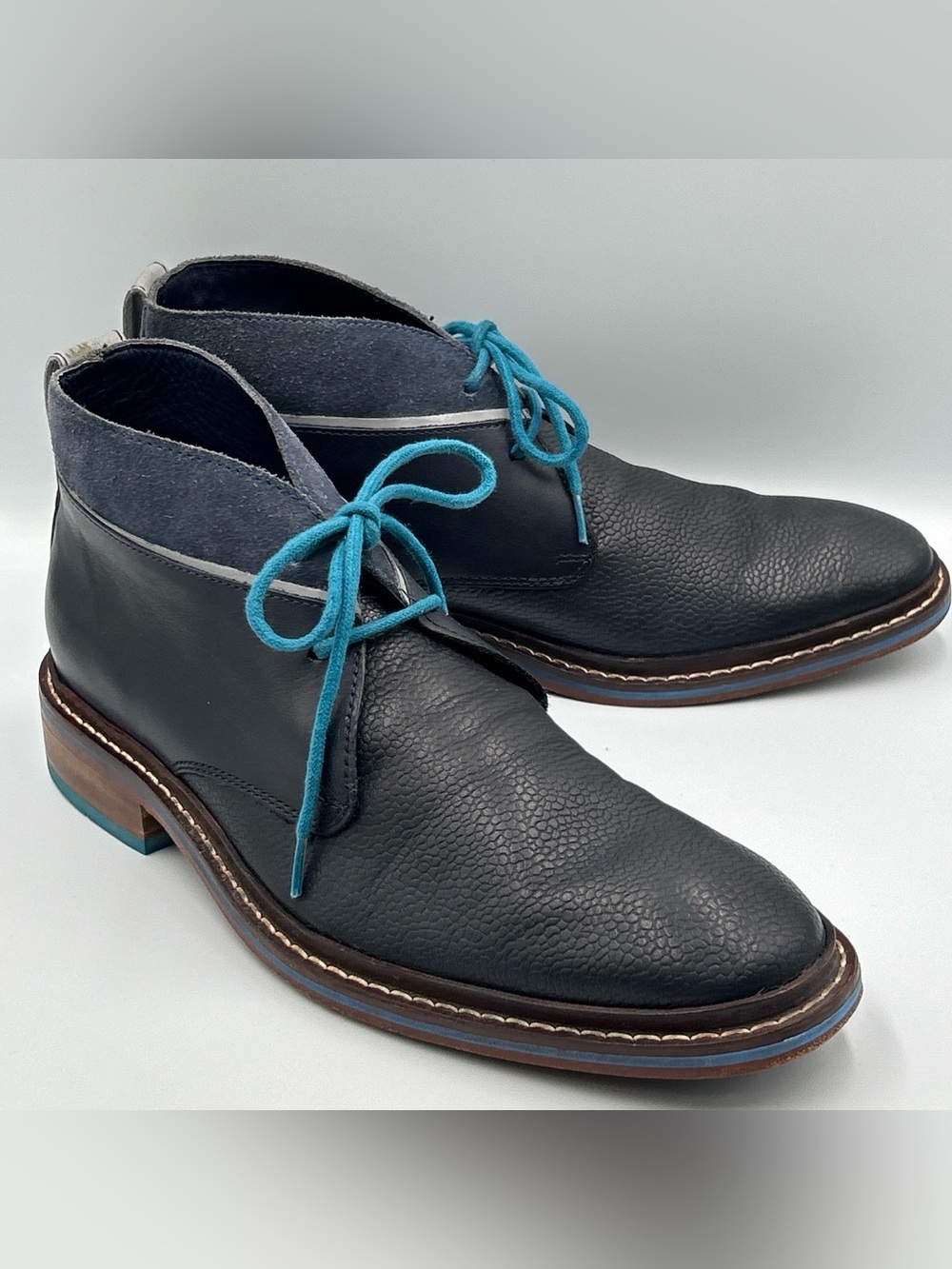 Cole Haan Colton Chukka Boot Mens 8 Blue Pebbled Leather Dress Work Ankle Desert